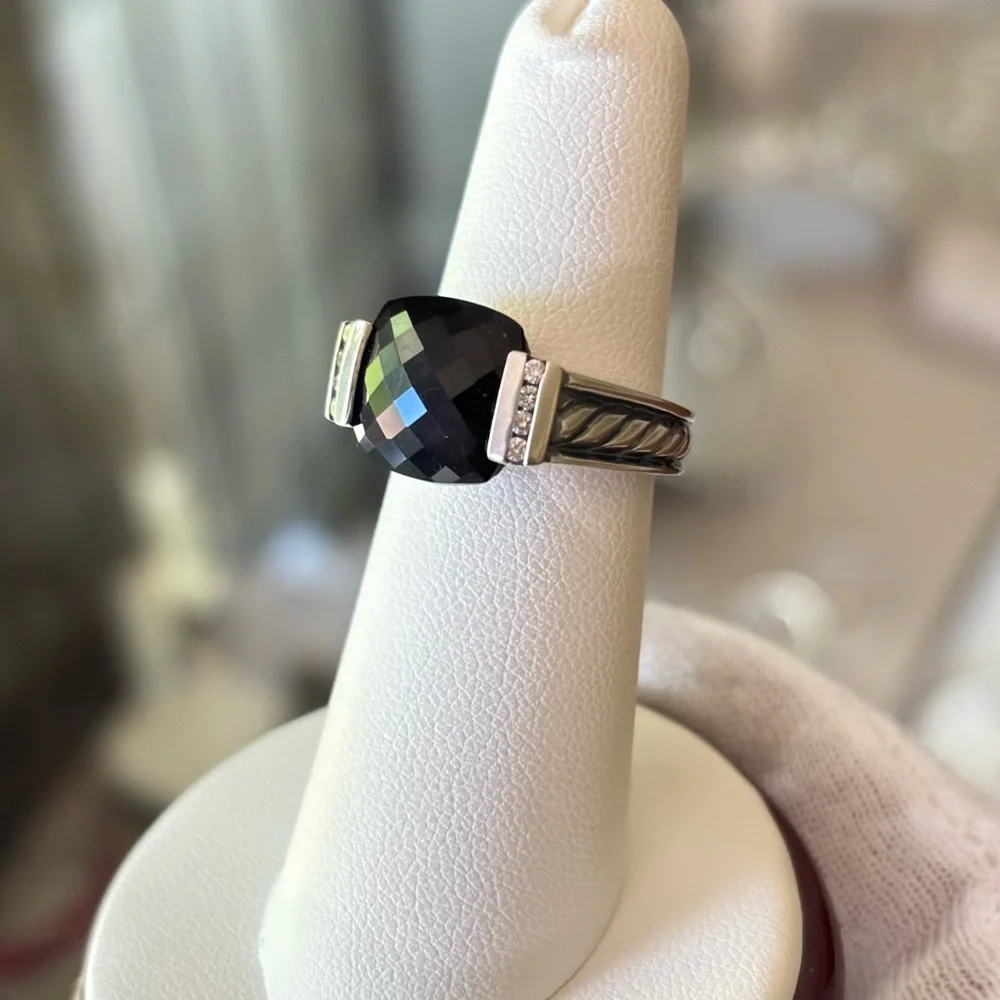 David Yurman Deco Cable Ring with Black Onyx & Diamonds 5